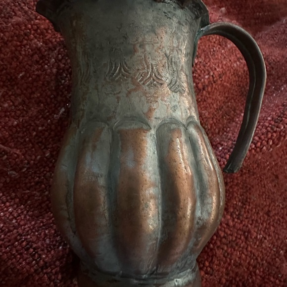 Antique Hand Hammered Fluted Tinned Copper Egyptian Bowl & Pitcher Decor Egypt - Picture 9 of 9